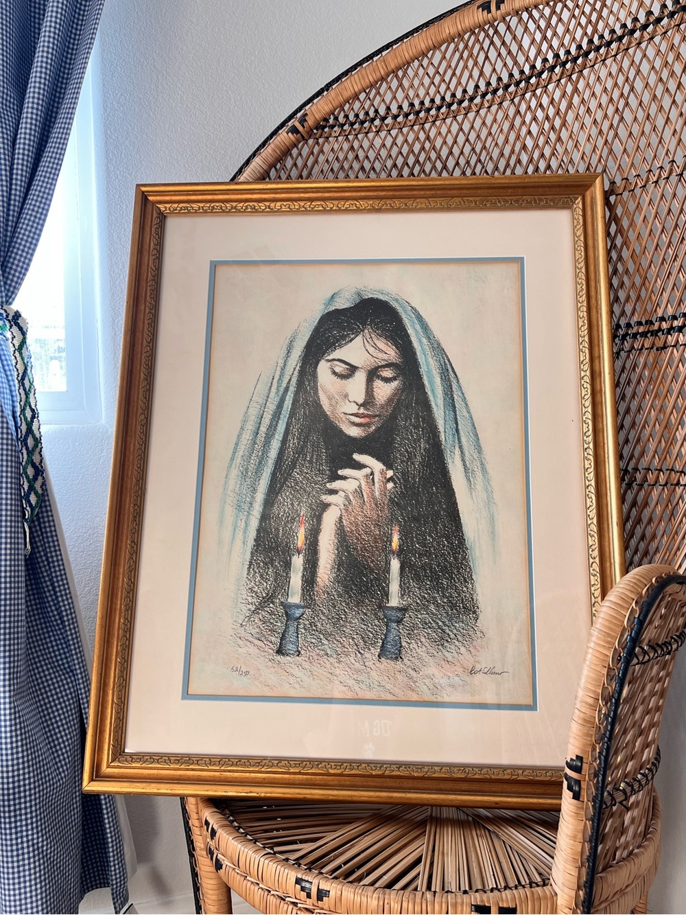 Vintage Bat Shlomo “Woman in Prayer” Lithograph Pencil Signed & Numbered 50/25